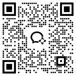 Code QR noir et blanc avec le logo WeChat au centre, composé de deux bulles de discussion superposées. Le code est présenté sur fond blanc avec trois repères carrés dans les coins, sans autre texte lisible.