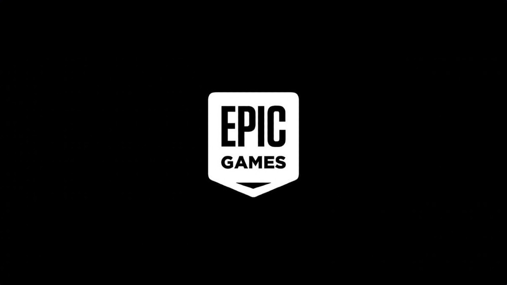 Logo blanc d’Epic Games centré sur un fond entièrement noir.