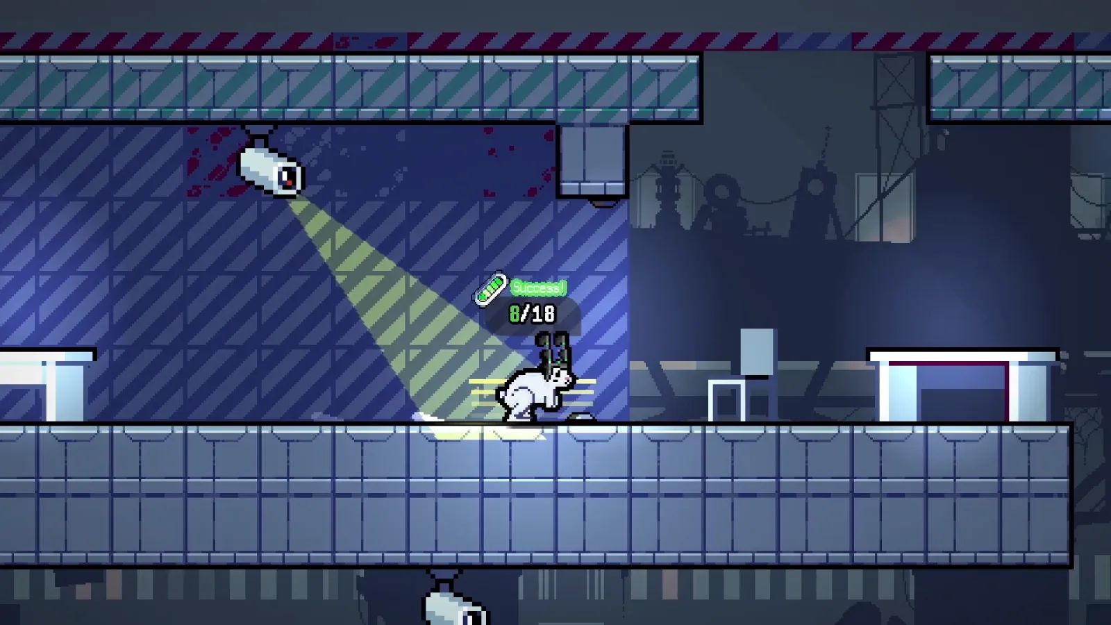 A rabbit goes unnoticed by a surveillance camera thanks to its cybernetic implant.